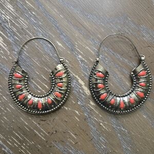 Peach Orange & Gold Hoop Earrings 2.6” – Vintage Boho Costume Jewelry